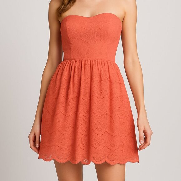 Forever 21 Dresses & Skirts - Forever21 Coral Strapless Lace Dress M